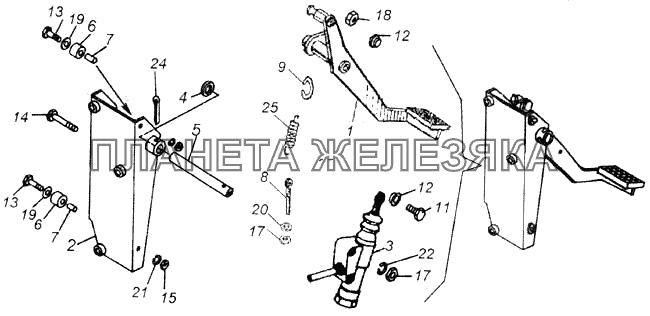Педаль сцепления с кронштейном и главным цилиндром КамАЗ-43118