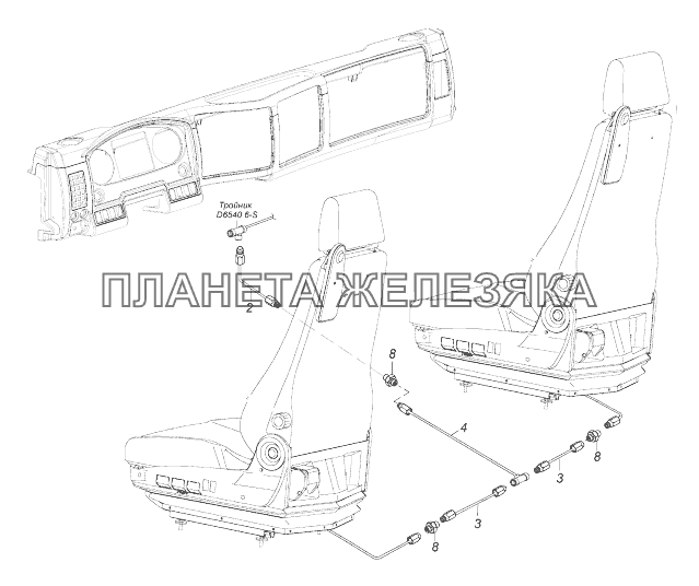 6460-6800900-02 Схема подключения пневмосистемы сидений КамАЗ-43118 (Евро 4)