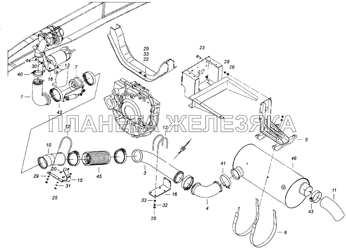 43255-1200006 Установка системы выпуска КамАЗ-43253, 43255 (Евро-4)