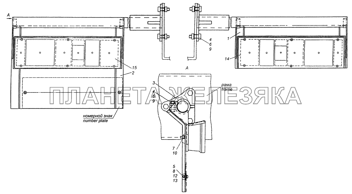 5513-3716002-85 Установка задних фонарей КамАЗ-43255 (Евро-2)