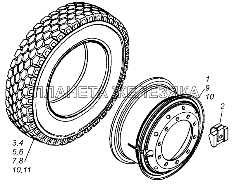 53215-3101011 Колесо 7,5-20 с шиной КамАЗ-43255 (Евро-2)