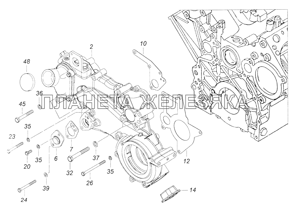 740.30-1303005-10 Установка корпуса водяных каналов КамАЗ-43261 (Евро-1, 2)