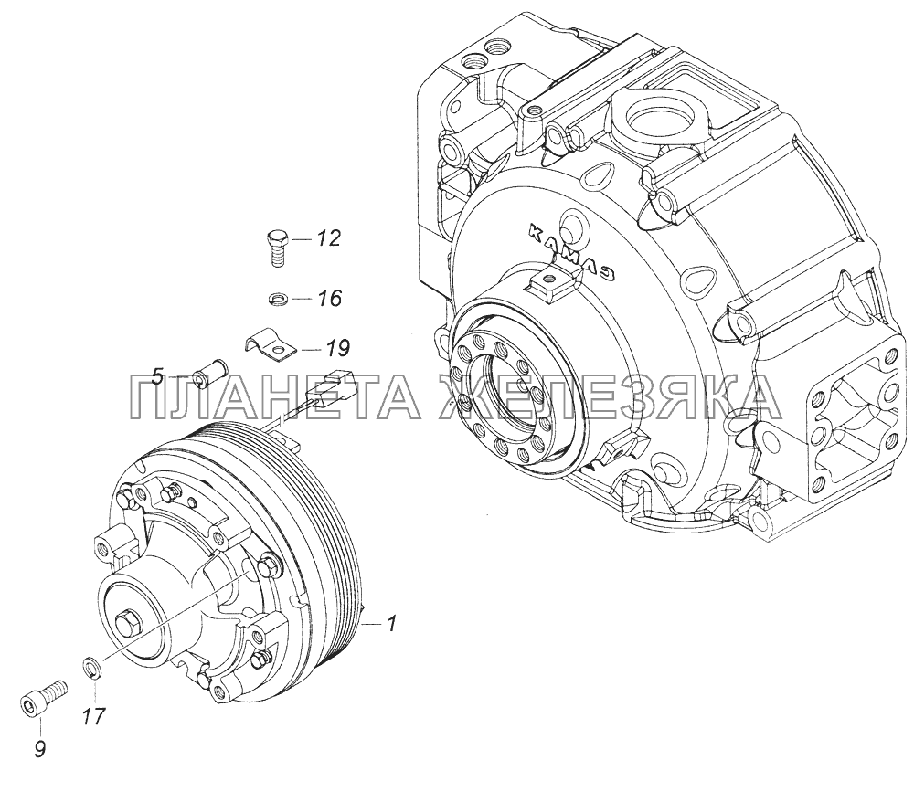 740.30-1317005 Установка электромагнитной муфты КамАЗ-43261 (Евро-1, 2)