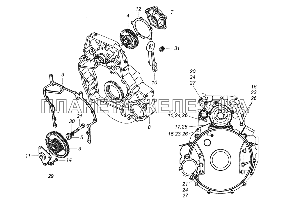 740.21-1002004 Установка картера маховика КамАЗ-43261 (Евро-1, 2)