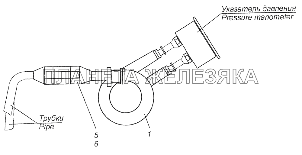 43114-3830001 Установка трубопроводов к манометру КамАЗ-43261 (Евро-1, 2)