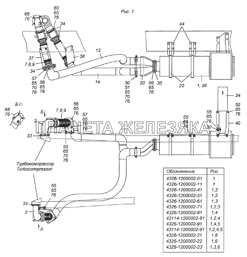 4326-1200002-01 Установка системы выпуска КамАЗ-4350 (4х4)