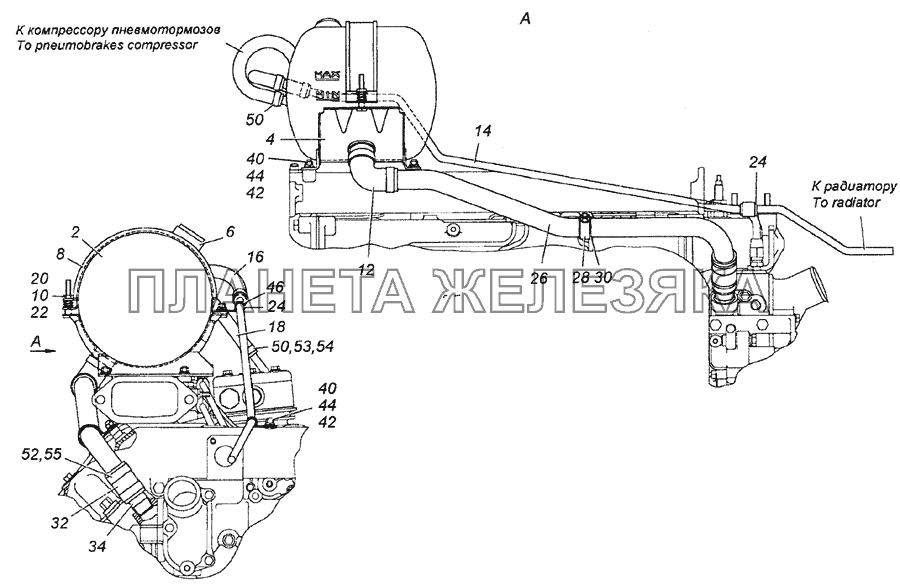 54115-1311005-10 Установка расширительного бачка КамАЗ-6350 (8х8)