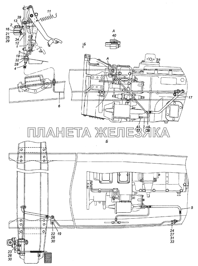 5350-1600006 Установка педали и привода выключения сцепления КамАЗ-5350 (6х6)