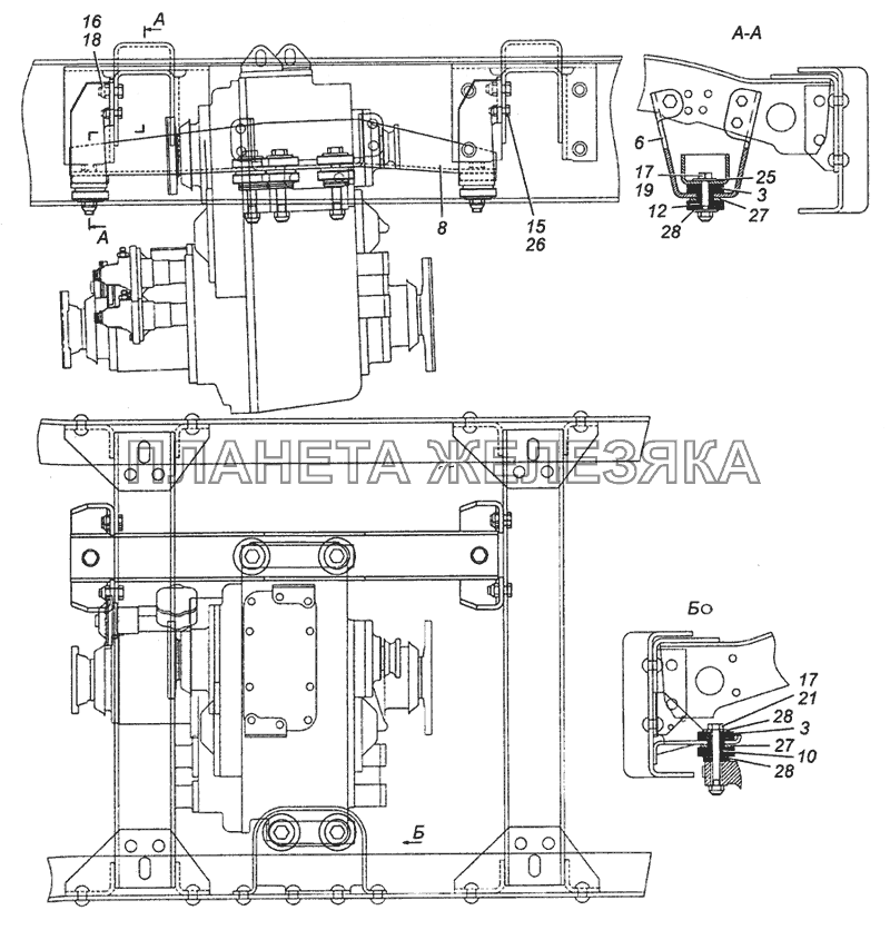 65111 -1800008 Установка крепления раздаточной коробки КамАЗ-4350 (4х4)