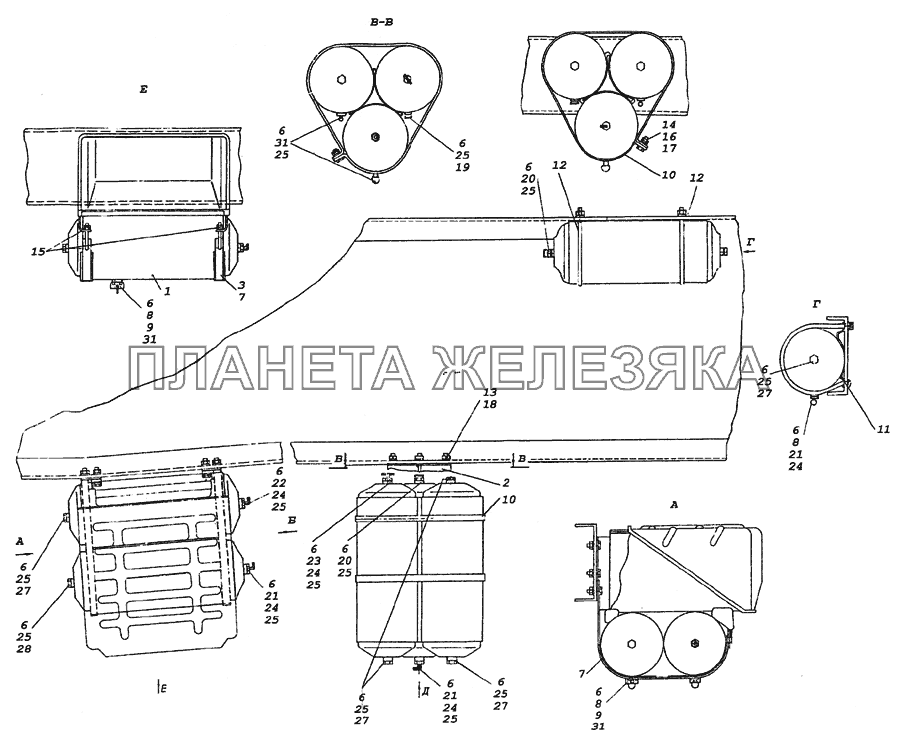 6350-3500013 Установка воздушных ресиверов КамАЗ-6350 (8х8)