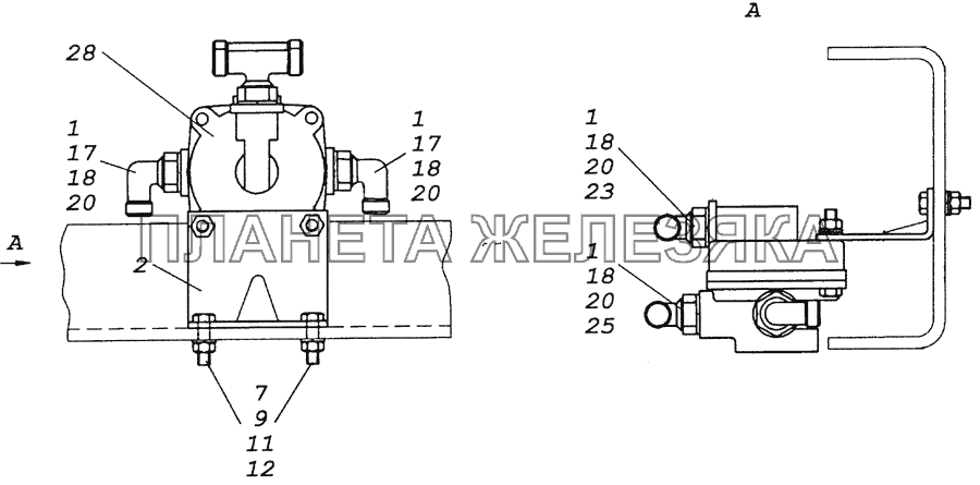 6350-3500018 Установка ускорительного клапана КамАЗ-4350 (4х4)