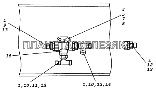 43114-3500062-10 Установка двухмагистрального клапана КамАЗ-6350 (8х8)