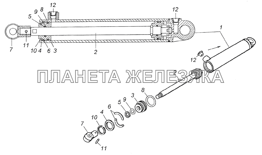 4310-5003010 Гидроцилиндр в сборе - Hydraulic cylinder, assy КамАЗ-5350 (6х6)