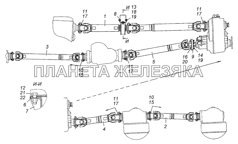 6350-2200001-10 Установка карданных валов КамАЗ-53501 (6х6)