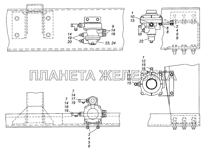 43501-3500022 Установка клапанов управления тормозами прицепа КамАЗ-53501 (6х6)