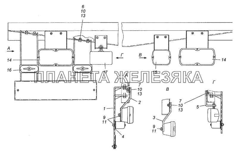 6350-3716002 Установка задних фонарей КамАЗ-43501 (4х4)