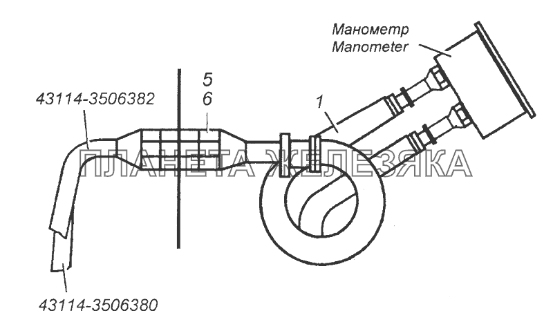 43114-3830001 Установка трубопроводов к манометру КамАЗ-43501 (4х4)