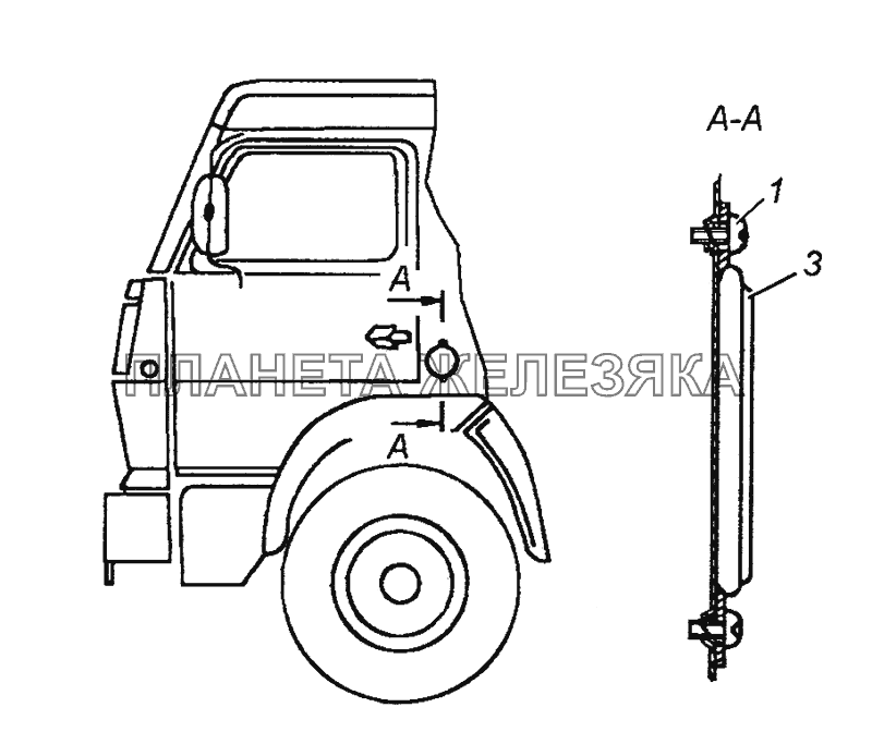 53212-8208001 Установка световозвращателей на кабине КамАЗ-53501 (6х6)