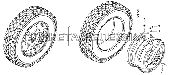 5297-3101011 Колесо 8,25x22,5 стальное с шиной Шасси КамАЗ-5297