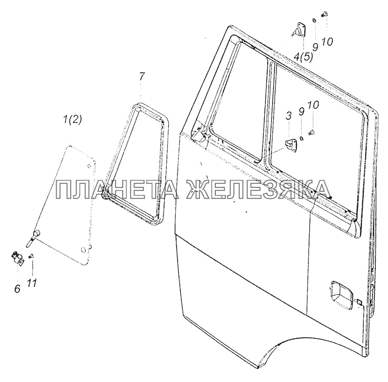65115-6103005 Установка форточек двери КамАЗ-5308 (Евро 3)