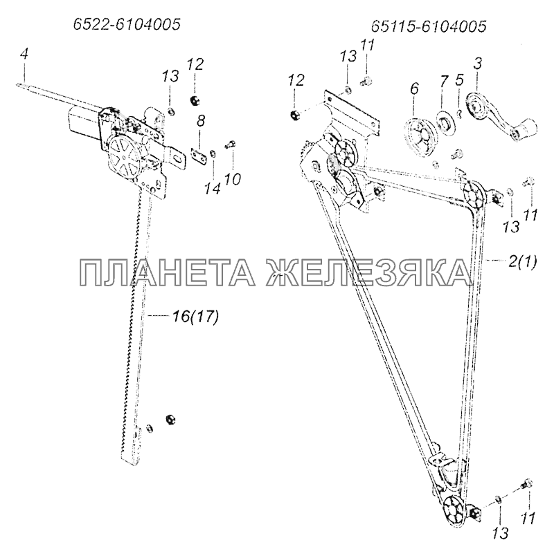 65115-6104005 Установка стеклоподъемников двери КамАЗ-5308 (Евро 3)