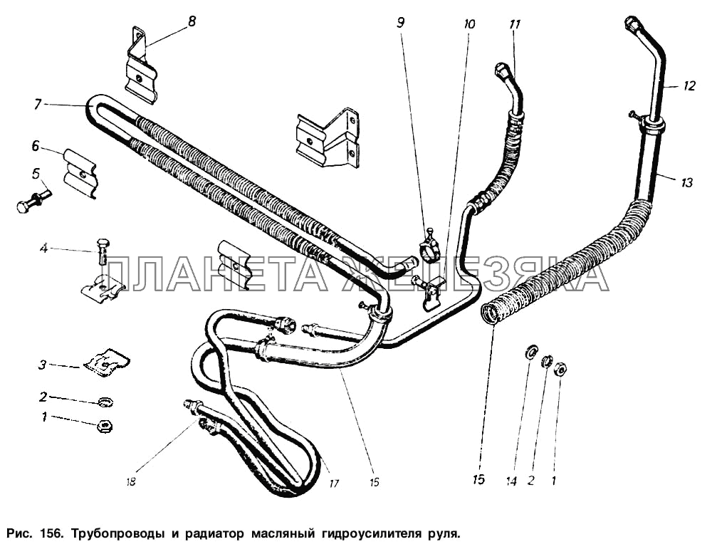Трубопроводы и радиатор масляный гидроусилителя руля КамАЗ-55102