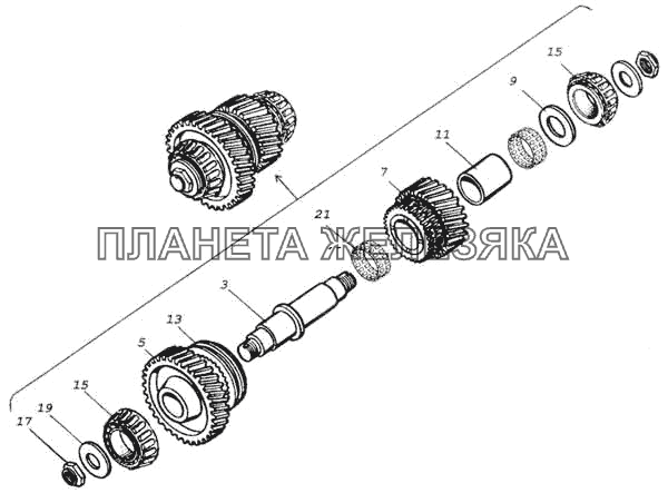 Вал промежуточный раздаточной коробки КамАЗ-53228, 65111