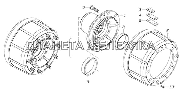 Ступица переднего колеса с барабаном тормоза КамАЗ-53228, 65111