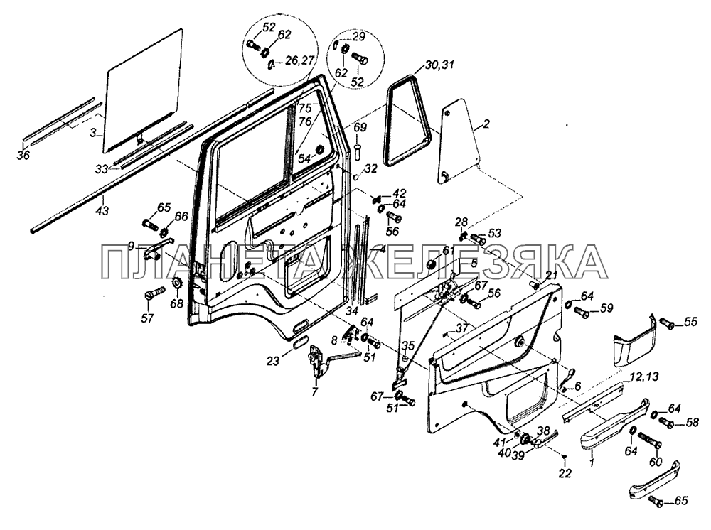 53205-6100005 Установка стекол и арматуры двери КамАЗ-53229 (Евро 2)