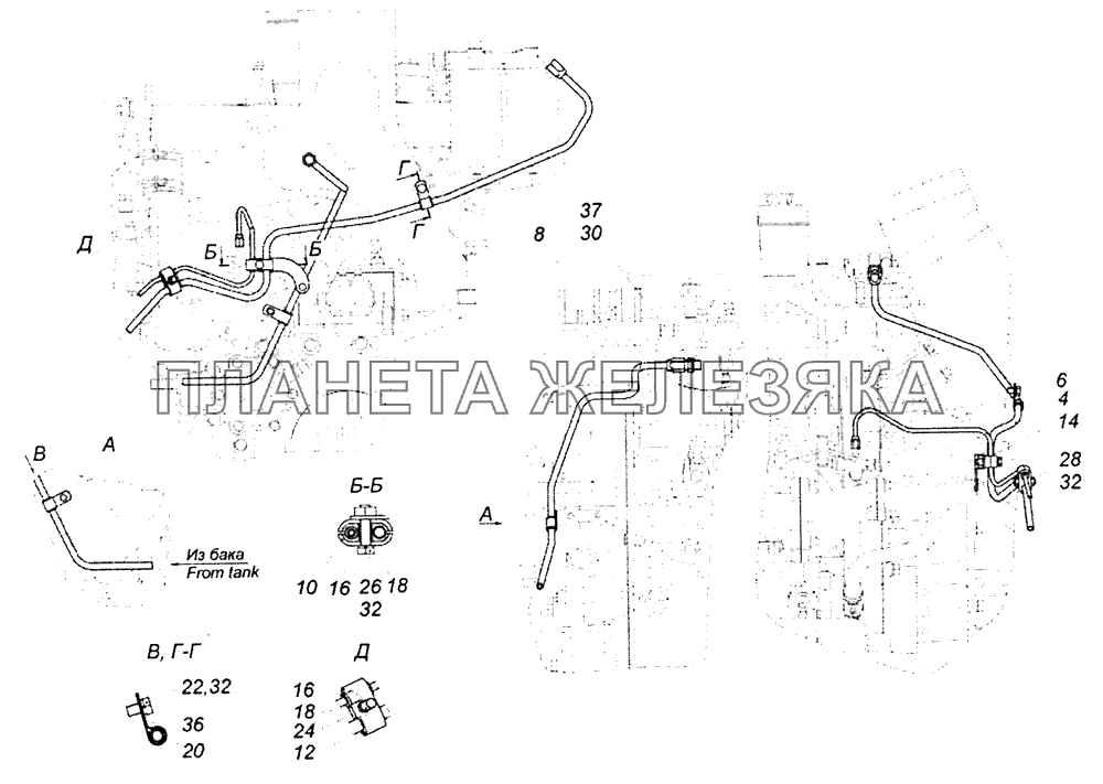 43253-1104000 Установка топливопроводов КамАЗ-53229 (Евро 2)