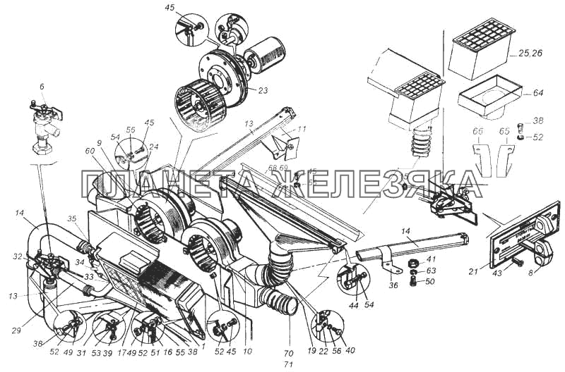 Элементы отопления и вентиляции кабины КамАЗ-5460
