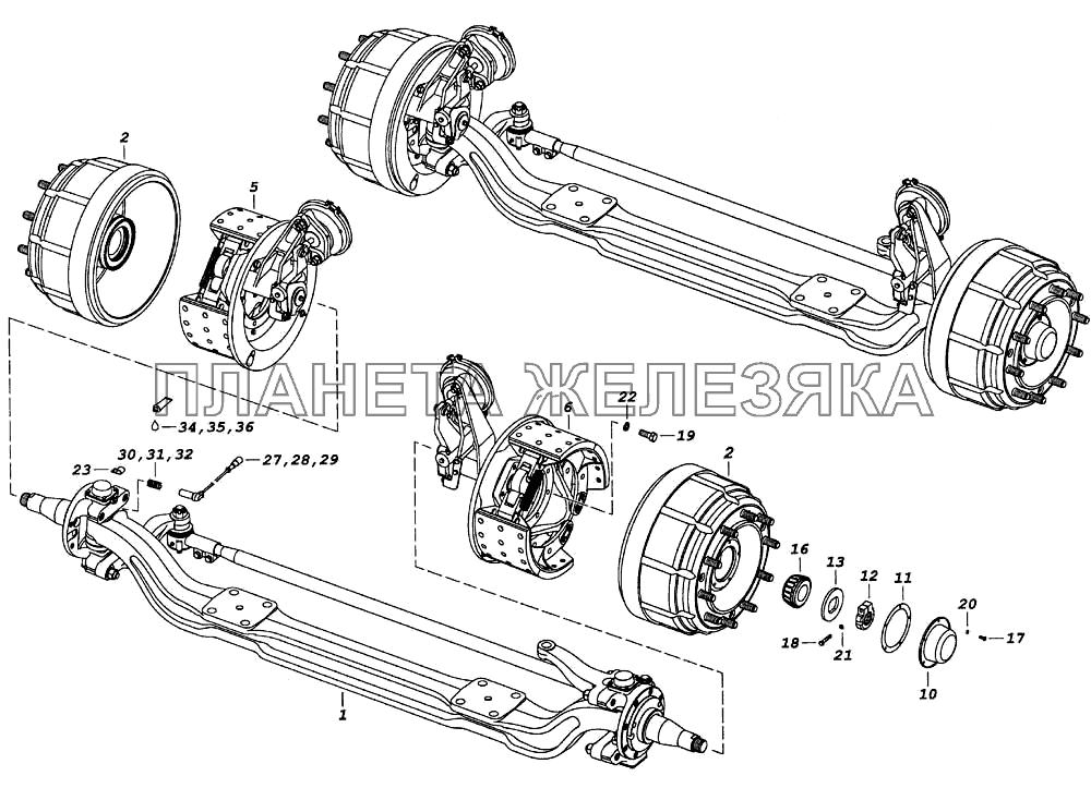 Ось передняя с тормозами КамАЗ-5460 (каталог 2005 г.)