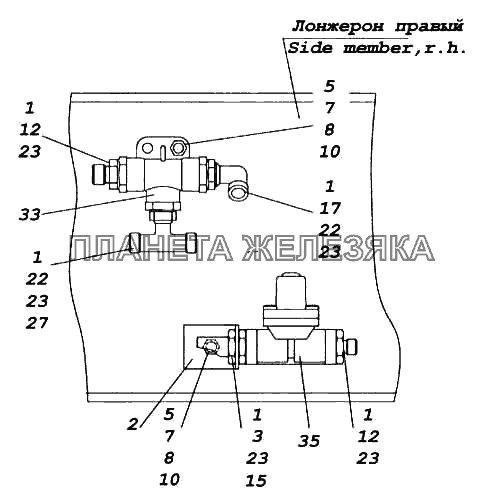 Установка клапана двухмагистрального КамАЗ-5460 (каталог 2005 г.)