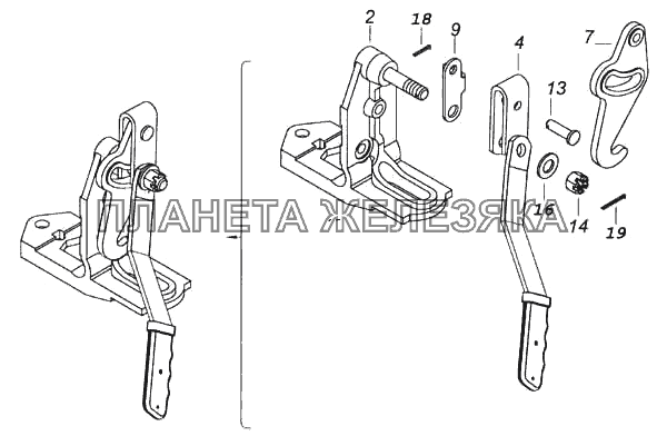 Запор кабины левый КамАЗ-5460 (каталог 2005 г.)