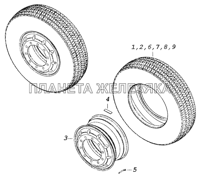 6460-3101011-10 Колесо 9,00x22,5 алюминиевое с шиной КамАЗ-6460 (Евро 3, 4)