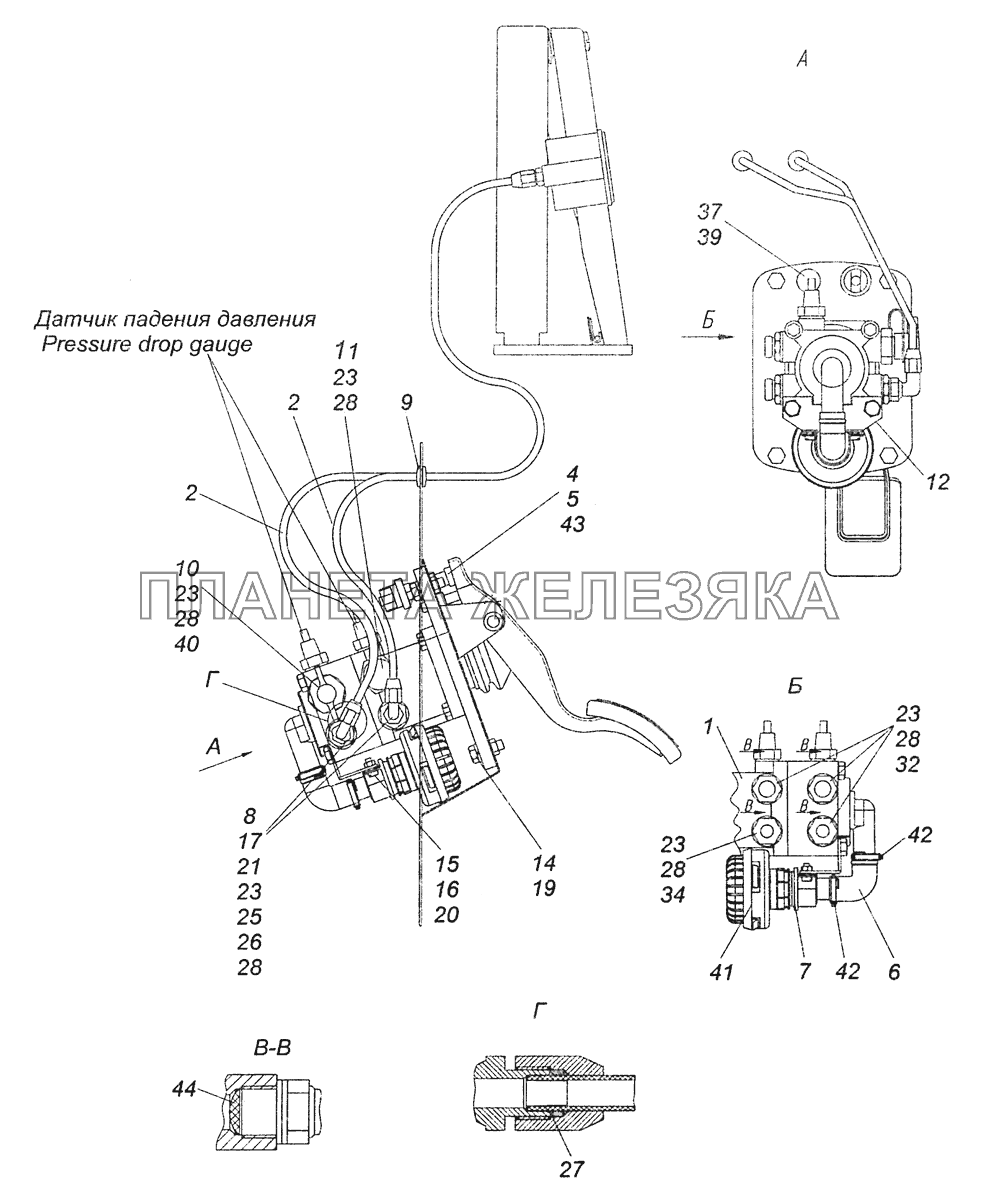 4308-3500014 Установка двухсекционного тормозного крана КамАЗ-6460 (Евро 3, 4)