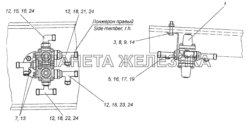 6460-3500015-20 Установка четырехконтурного защитного клапана КамАЗ-6460 (Евро 3, 4)