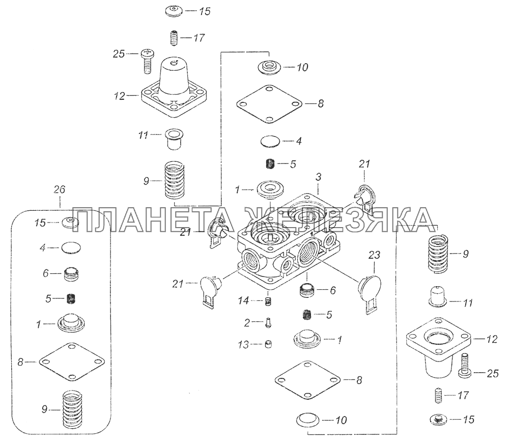 53205-3515400-10 Клапан защитный четырехконтурный КамАЗ-6460 (Евро 3, 4)