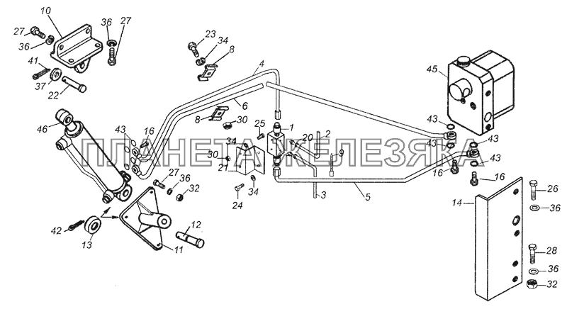 6520-5000079-70 Установка механизма опрокидывания кабины КамАЗ-6460 (Евро 3, 4)