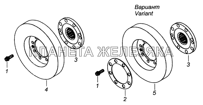 740.21-1005059-10 Установка гасителя крутильных колебаний и полумуфты отбора мощности КамАЗ-6460 (Евро 3, 4)