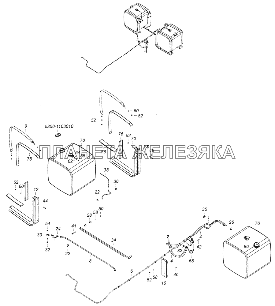 6460-1100068-62 Установка топливных баков и топливопроводов КамАЗ-6460 (Евро 4)