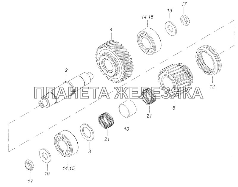 65111-1802084-10 Вал промежуточный раздаточной коробки КамАЗ-65111 (Евро 4)