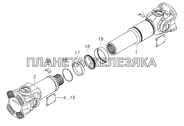 53205-2205011-10 Вал карданный среднего моста КамАЗ-65111 (Евро 4)