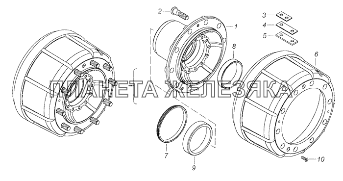 65111-3103010 Ступица переднего колеса с барабаном тормоза КамАЗ-65111 (Евро 4)