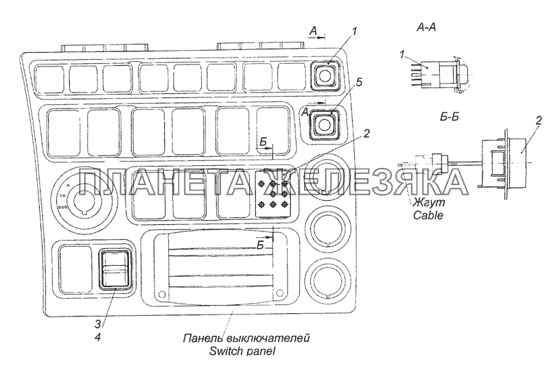 4308-4011034-15 Установка переключателей на панели выключателей КамАЗ-65111 (Евро 4)
