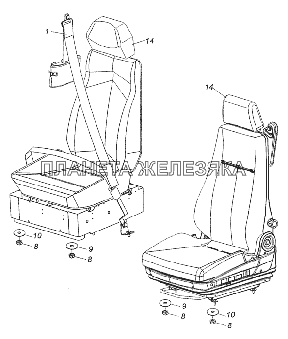 5460-5000122 Установка сиденья пассажира КамАЗ-65111 (Евро 4)