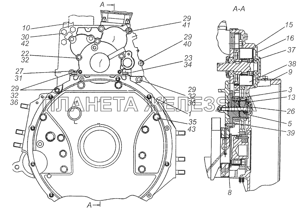 740.70-1002004-40 Установка картера маховика КамАЗ-65111 (Евро 4)