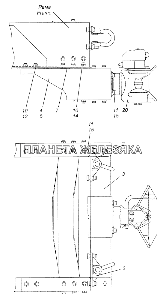 65115-2700010-10 Установка подрамника и сцепных устройств КамАЗ-65115, 65116 (Евро-4)