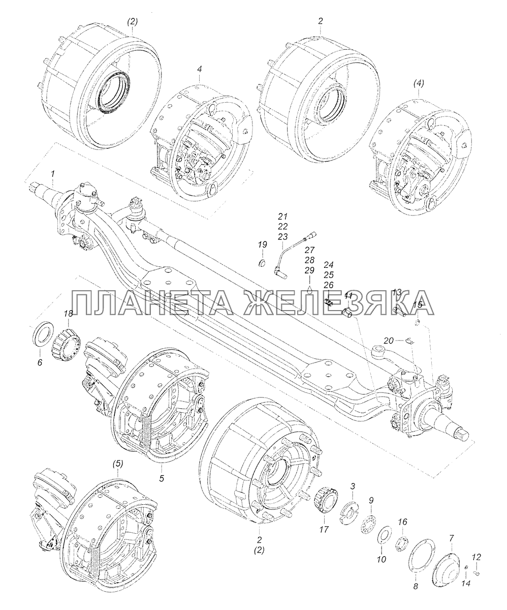 65115-3000012-13 Ось передняя с тормозами КамАЗ-65115, 65116 (Евро-4)