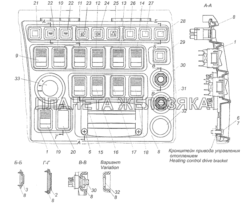 65115-3710001-34 Установка выключателей КамАЗ-65115, 65116 (Евро-4)